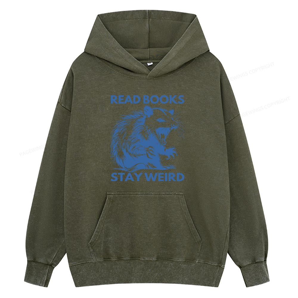Pagewings Read Books Stay Weird Unisex Washed Hoodie