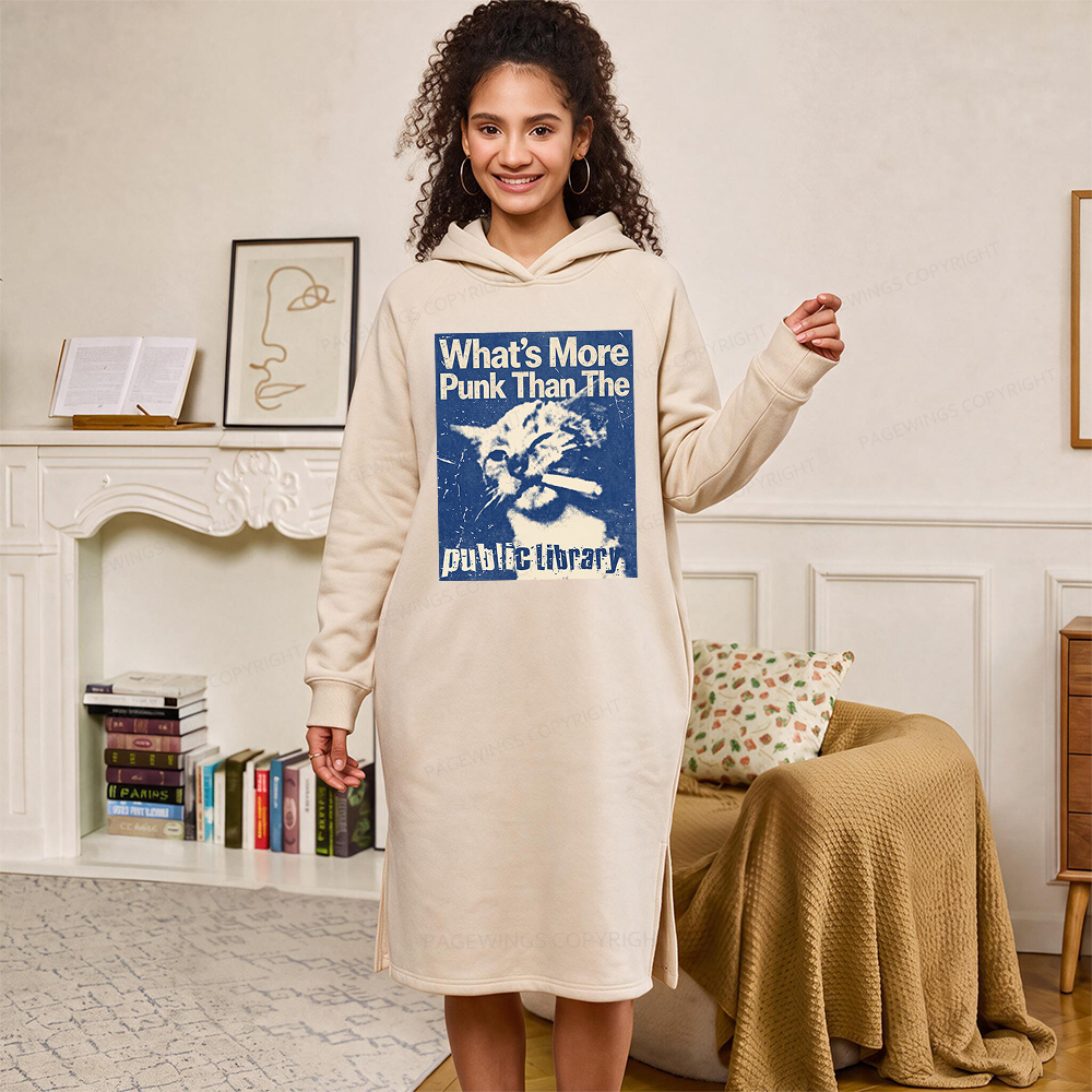 Pagewings What's More Punk Than The Public Library Side-Slit Fleece Hoodie Dress