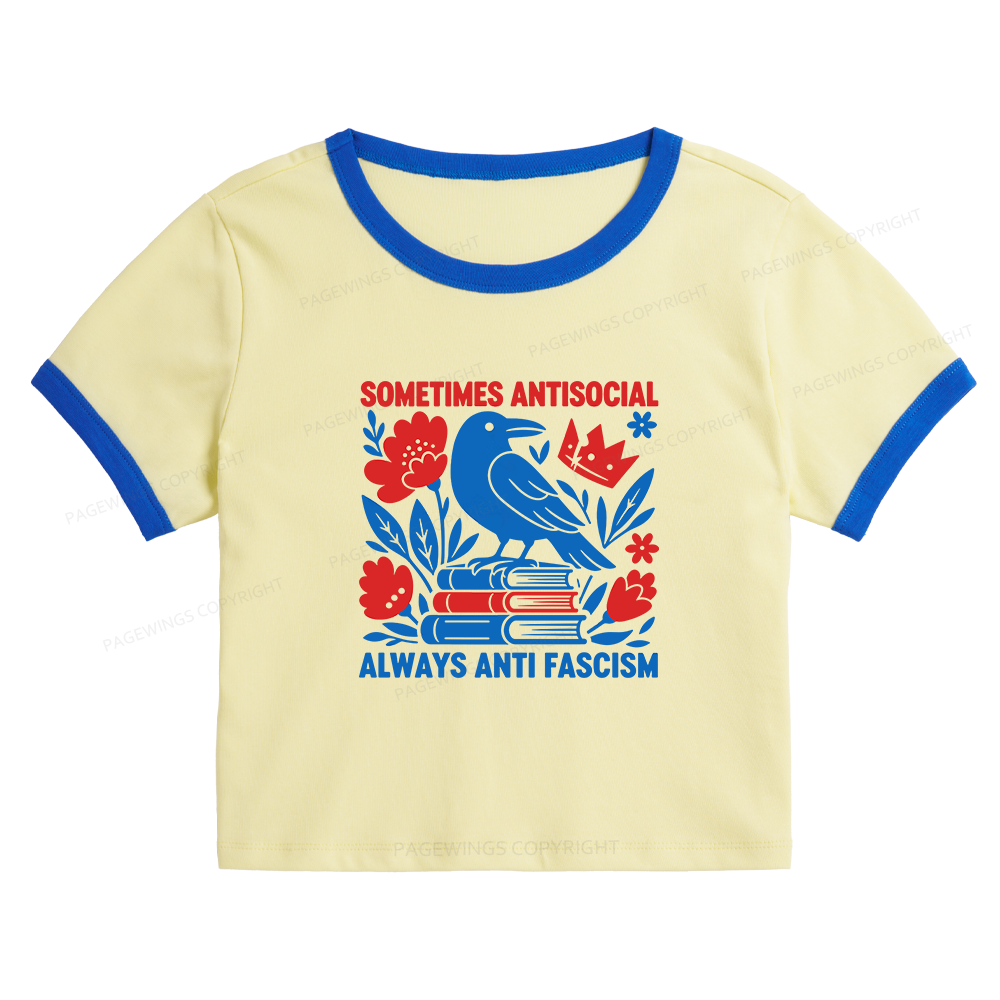 Pagewings Anti Fascism Baby Tee Cropped Ringer T-Shirt