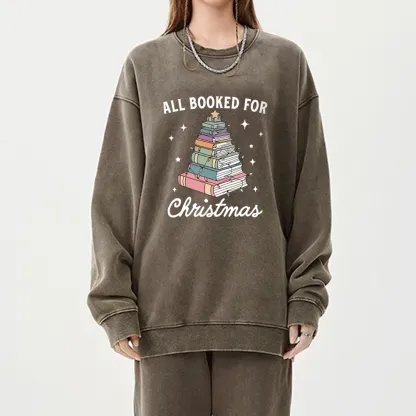 Pagewings All Booked For Christmas Unisex Washed Sweatshirt