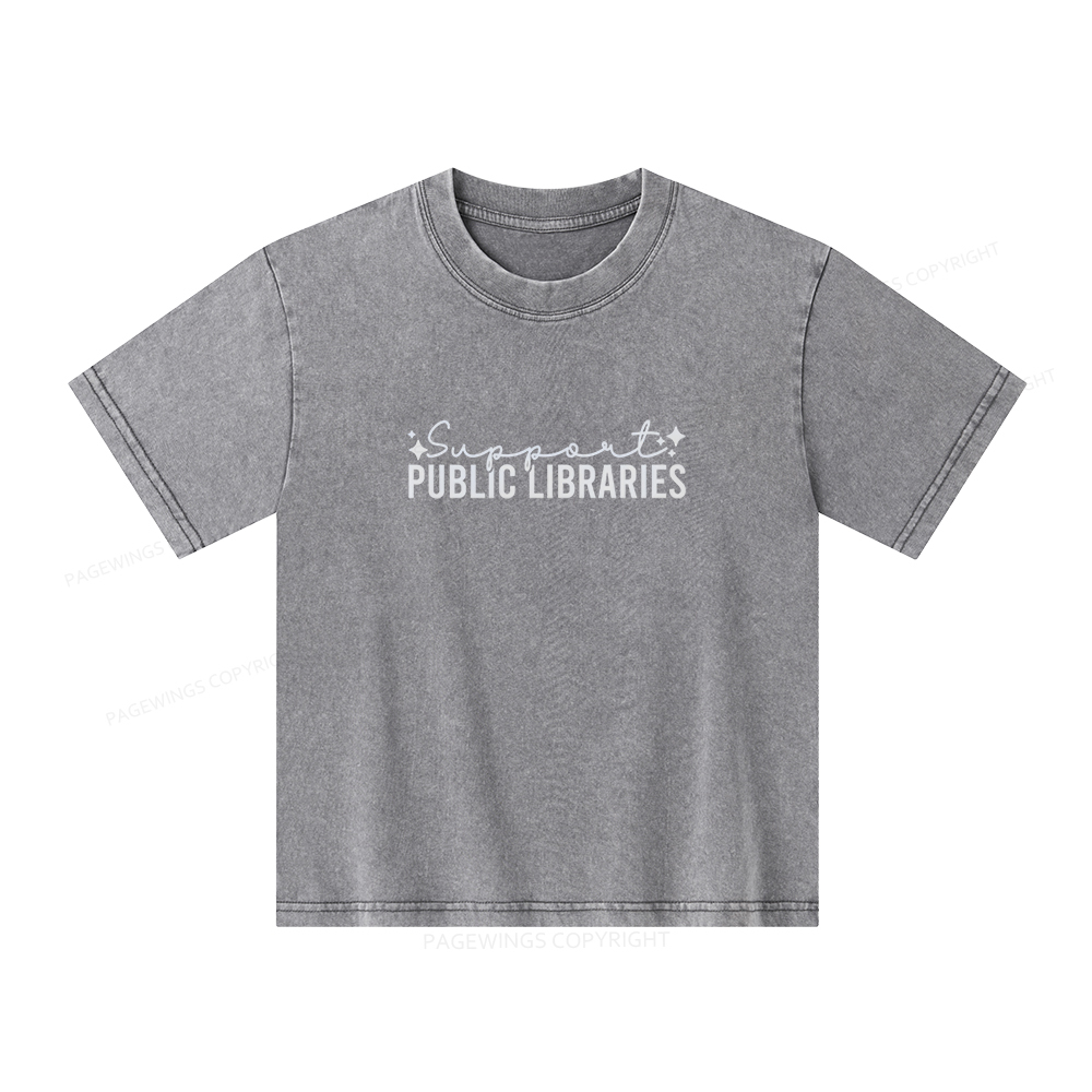 Pagewings Public Libraries Unisex Kids Washed T-shirt