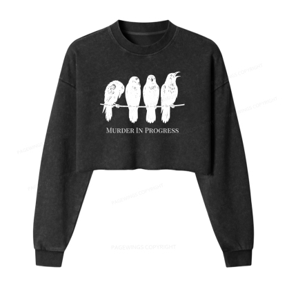 Pagewings Murder In Progress Washed Crop Sweatshirt