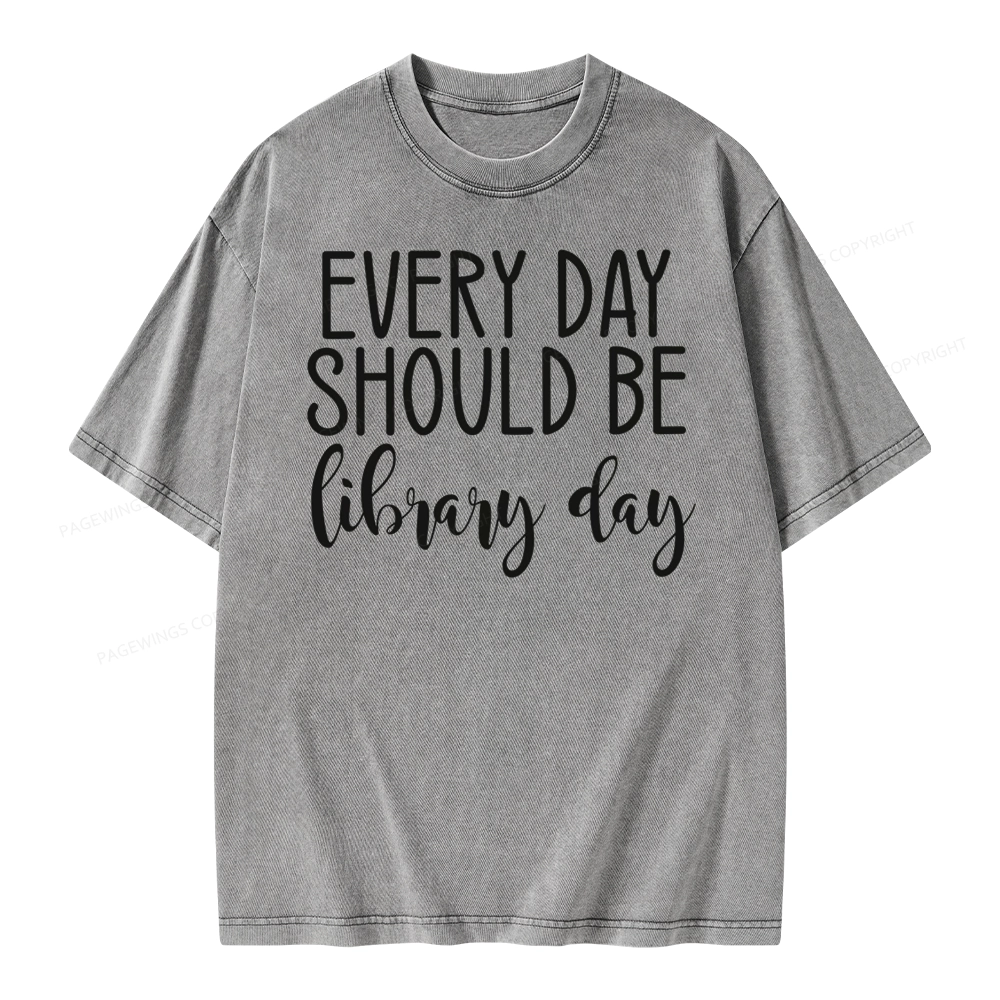 Pagewing Every Day Should Be Library Day Unisex Washed T-shirt