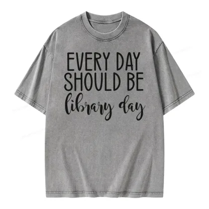 Pagewing Every Day Should Be Library Day Unisex Washed T-shirt