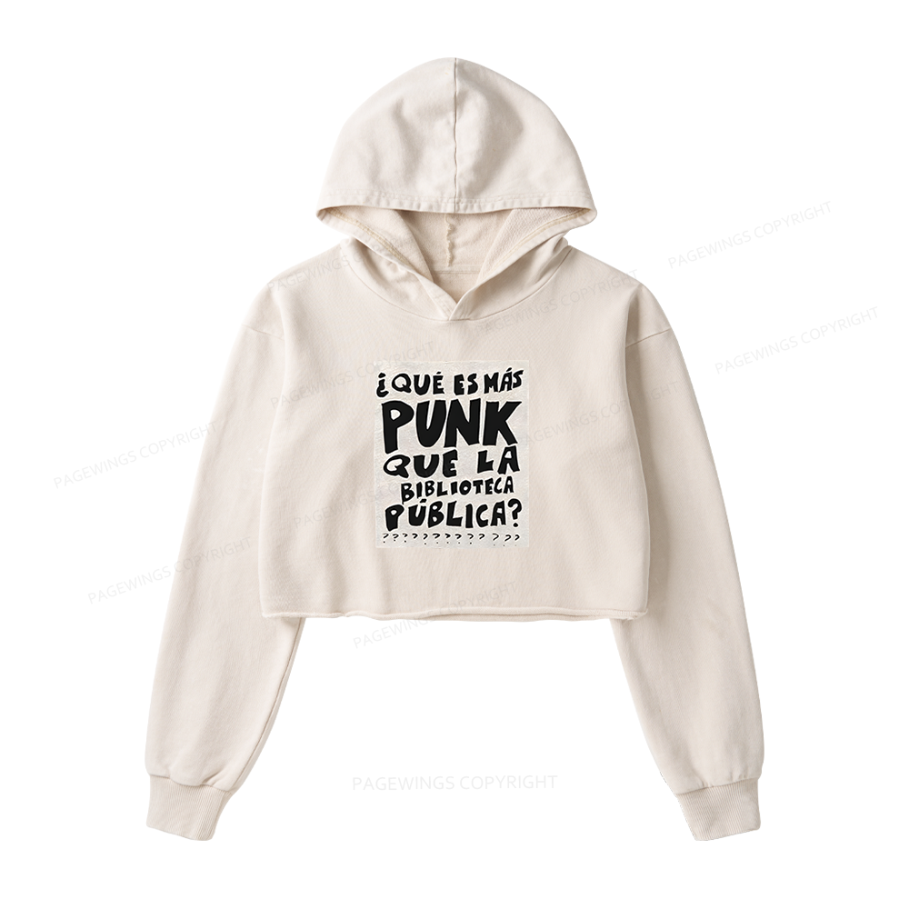 Pagewings What's More Punk Than The Public Library Washed Crop Hoodie