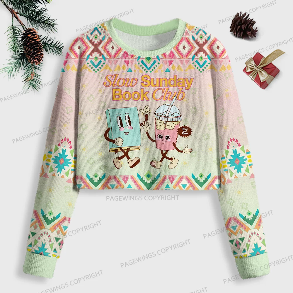 Pagewings Slow Sunday Book Club Women Ugly Crop Sweatshirt