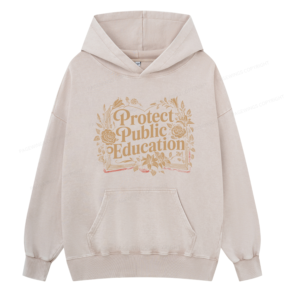 Pagewings Protect Public Education Unisex Washed Hoodie