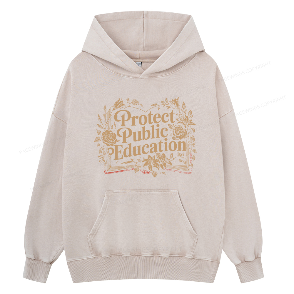 Pagewings Protect Public Education Unisex Washed Hoodie