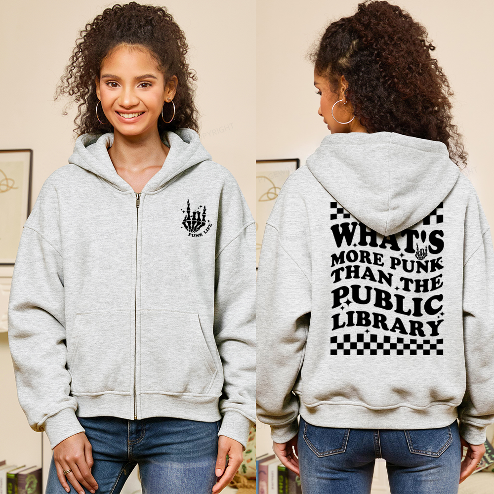 Pagewings Punk The Public Library Fleece Zip-Up Hoodie