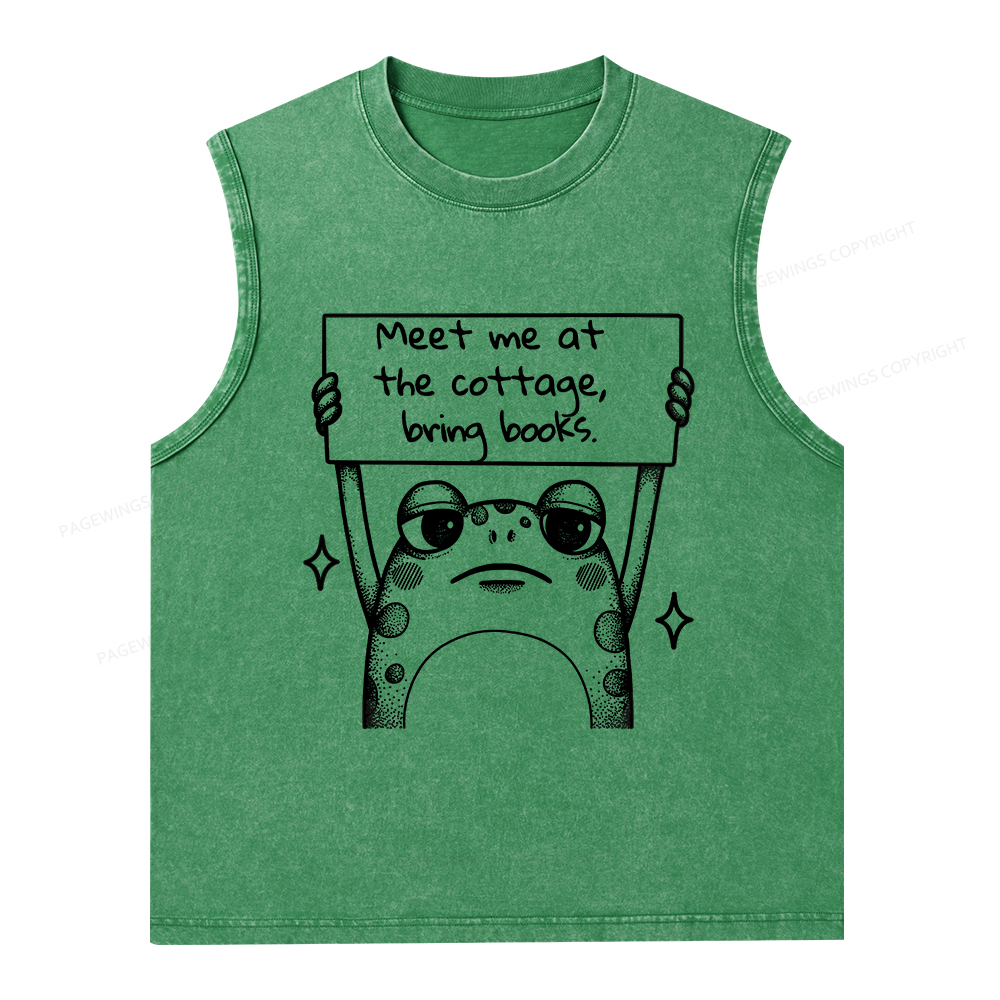 Pagewings Meet Me At The Cottage Bring Books Unisex Washed Tank Top
