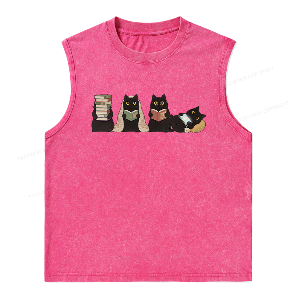 Pagewings Black Cats Reading Unisex Washed T-shirt Unisex Washed Tank Top
