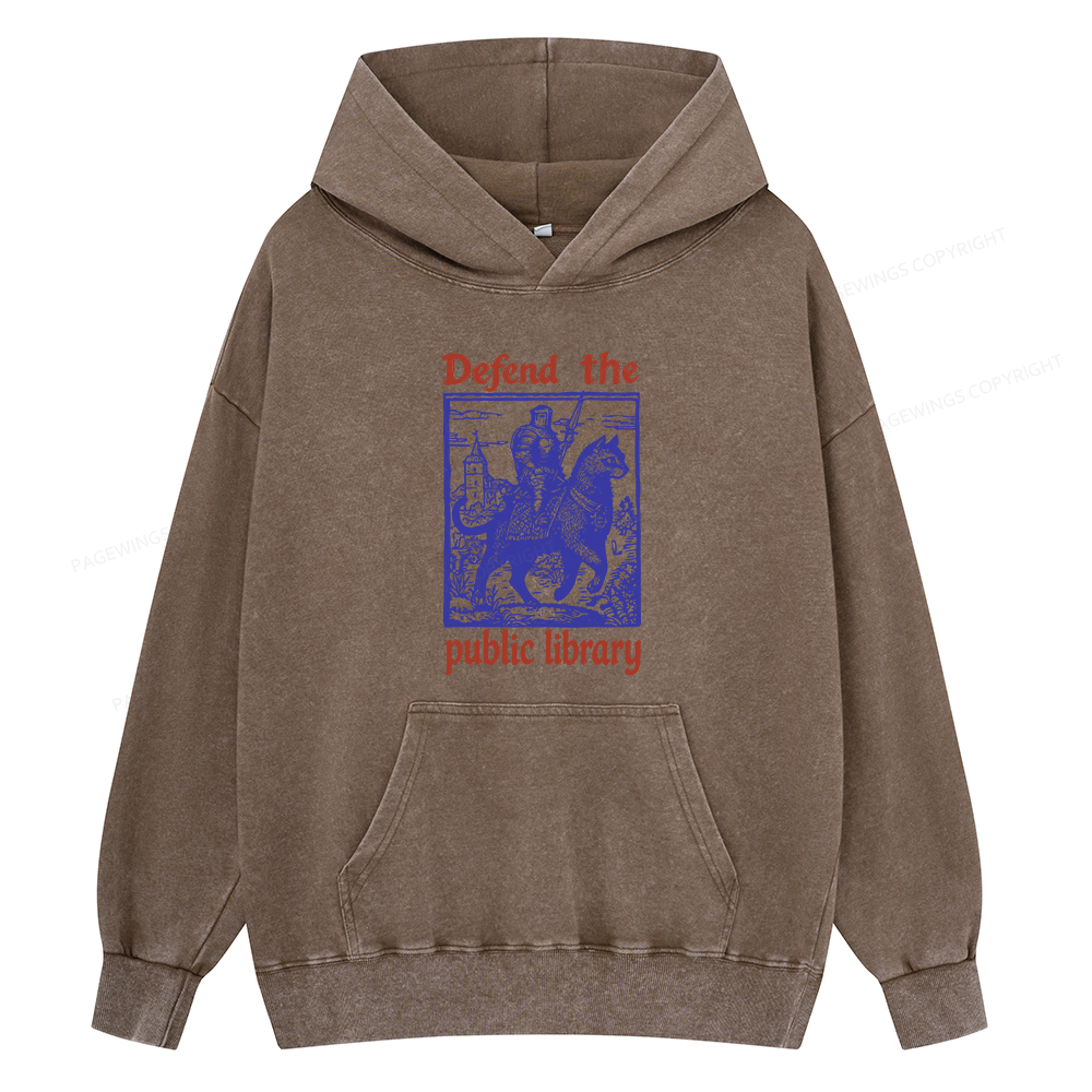 Pagewings Defend the Public Library Unisex Washed Hoodie