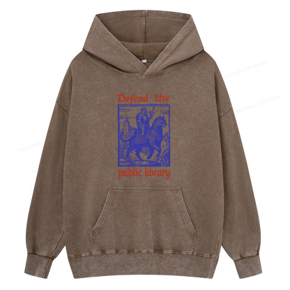 Pagewings Defend the Public Library Unisex Washed Hoodie