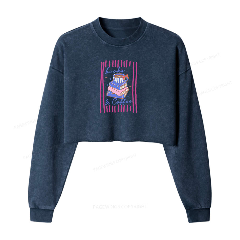 Pagewings Books and Coffee Washed Crop Sweatshirt