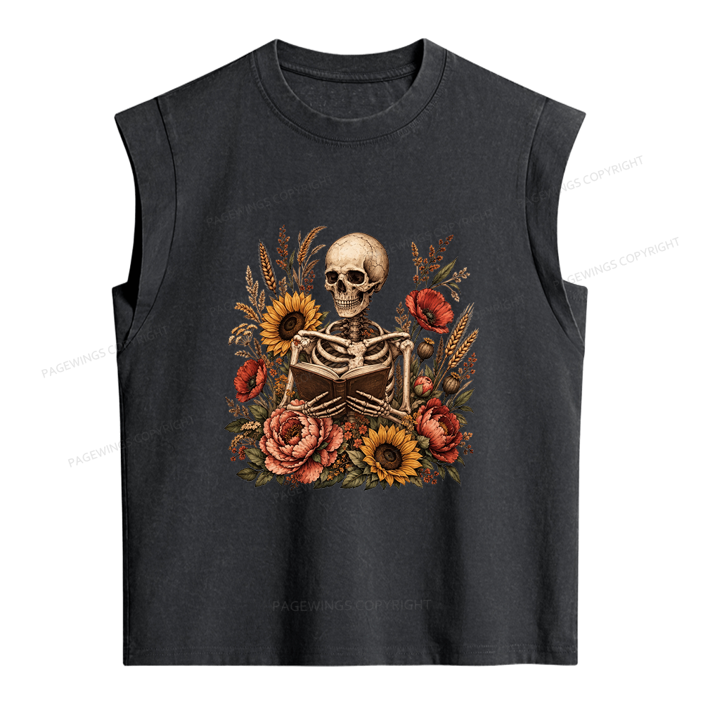Pagewings Floral Skeleton Women's Washed Tank Top