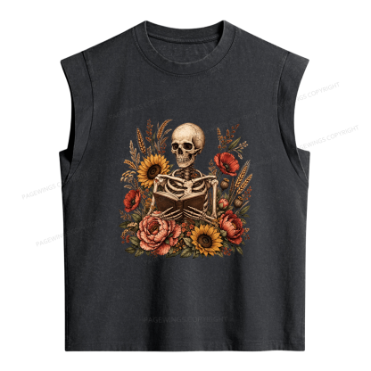 Pagewings Floral Skeleton Women's Washed Tank Top