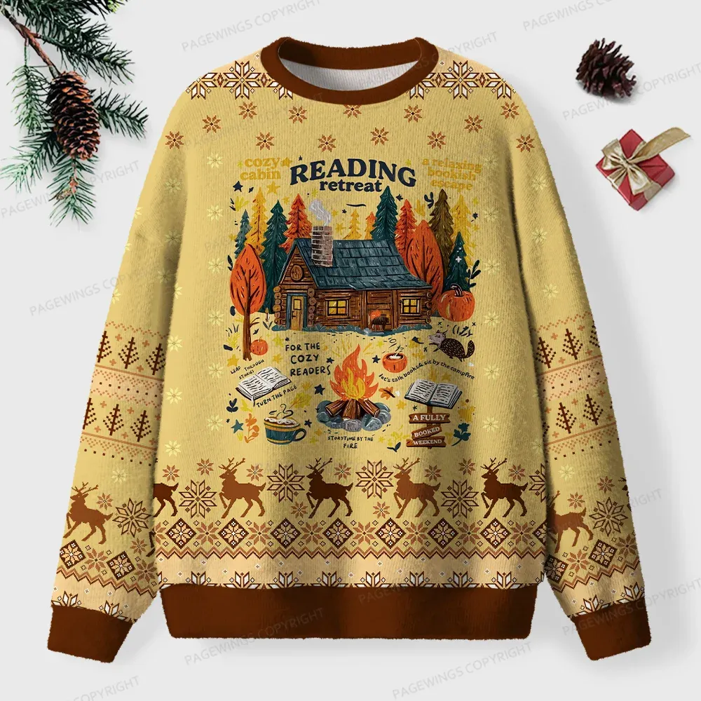 Pagewings Cozy Reading Retreat Unisex Ugly Sweatshirt