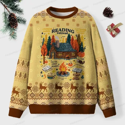 Pagewings Cozy Reading Retreat Unisex Ugly Knit Sweatshirt