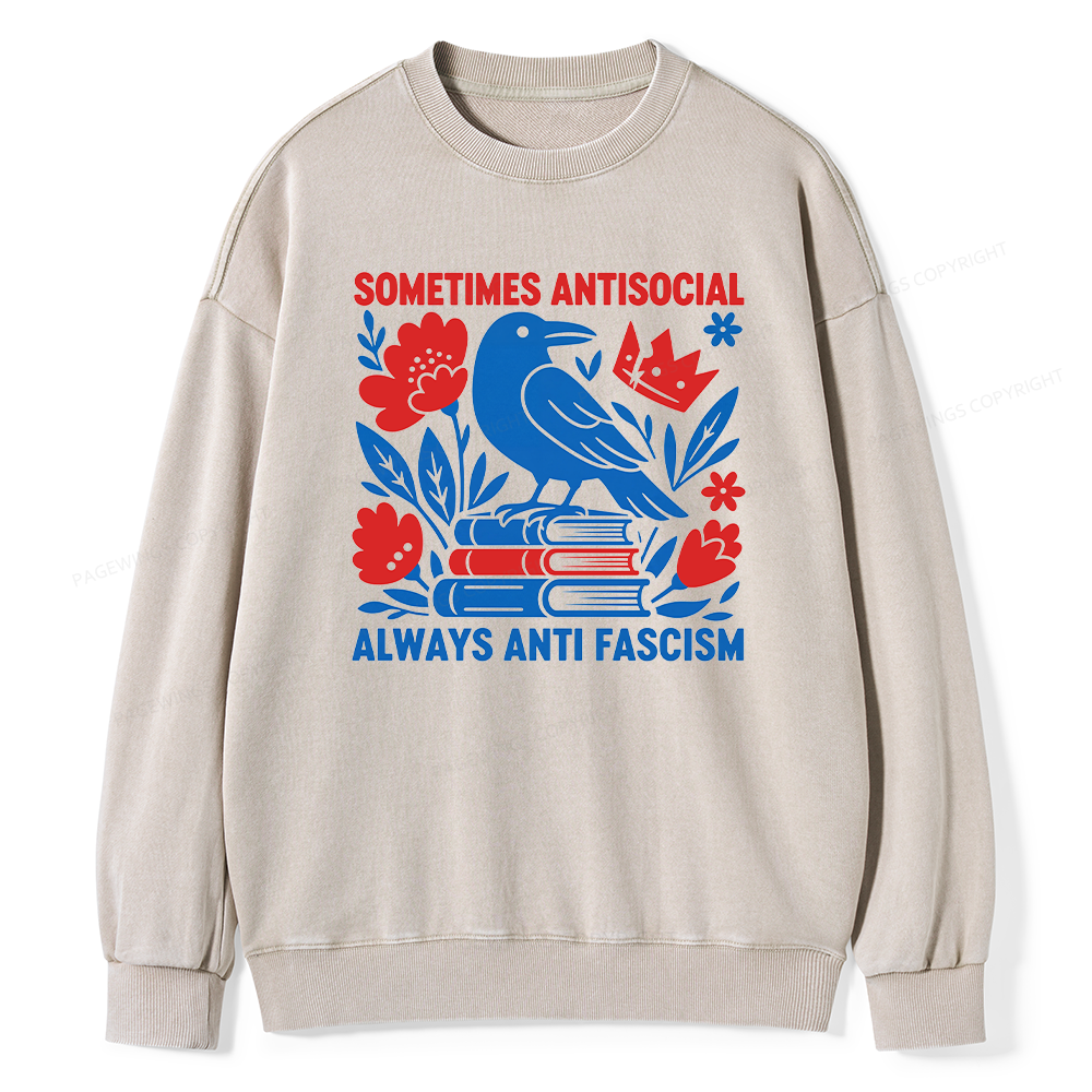 Pagewings Anti Fascism Unisex Washed Sweatshirt