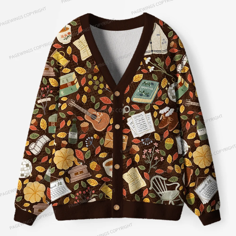 Pagewings Pumpkin Reading Season Unisex Ugly Cardigan Sweaters
