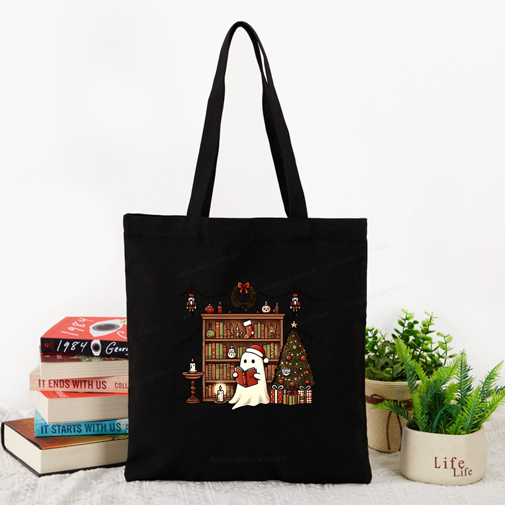 Pagewings Christmas Ghost Book Tote Bag