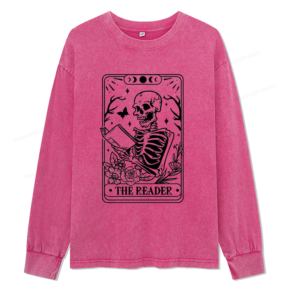 Pagewings Halloween The Reader Tarot Card Unisex Washed Long Sleeve T-shirt
