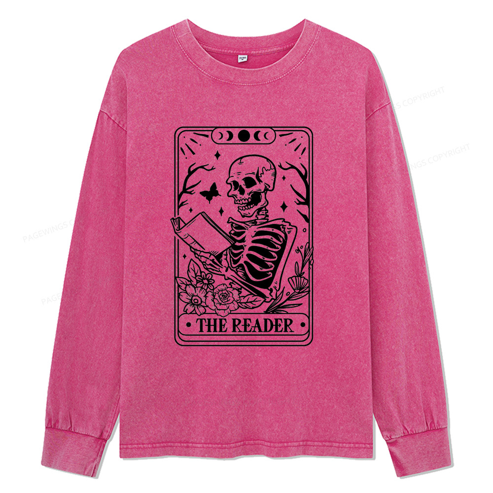 Pagewings Halloween The Reader Tarot Card Unisex Washed Long Sleeve T-shirt