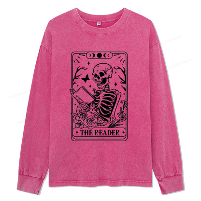 Pagewings Halloween The Reader Tarot Card Unisex Washed Long Sleeve T-shirt
