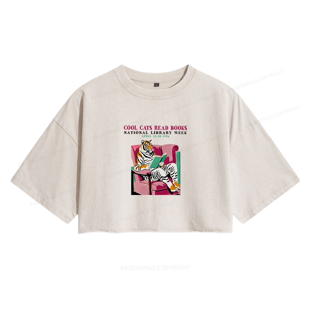 Pagewings Library Week Poster 1996 Women's Washed Cropped T-shirt