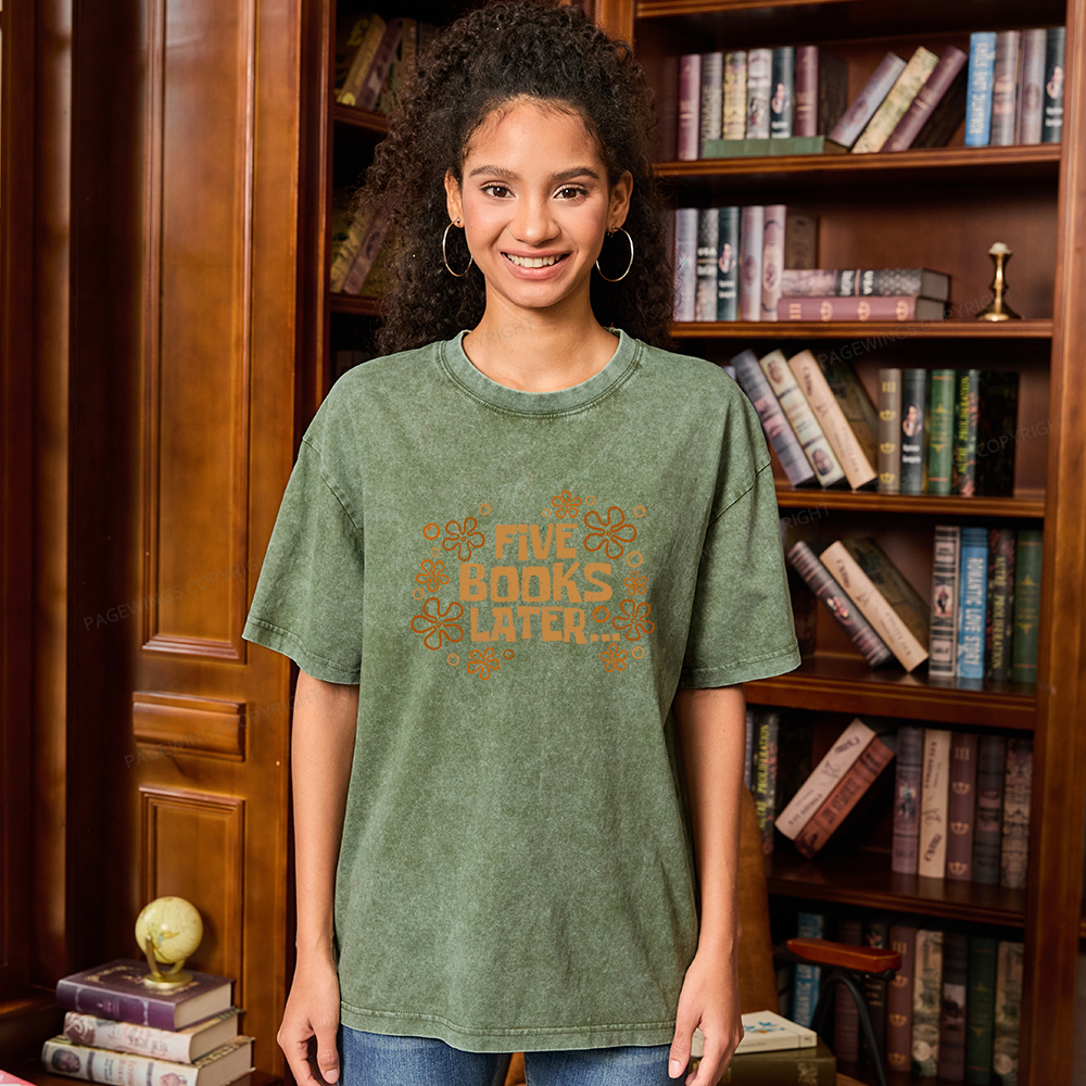 Pagewings Five Books Later Unisex Washed T-shirt