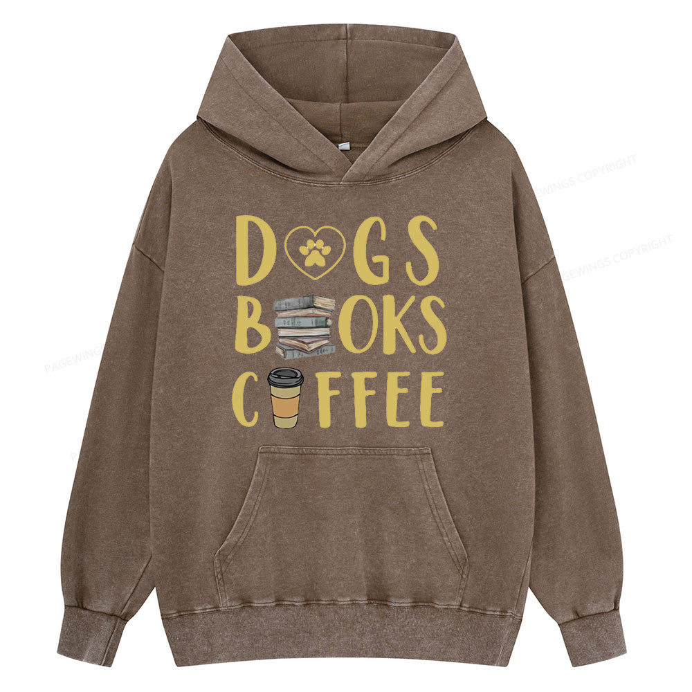 Pagewing Dogs, Books, Coffee Unisex Washed Hoodie