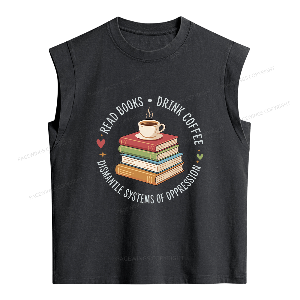 Pagewing Drink Coffee Read Books Women's Washed Tank Top