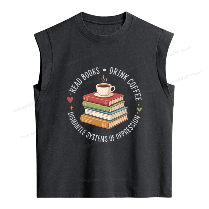 Pagewing Drink Coffee Read Books Women's Washed Tank Top