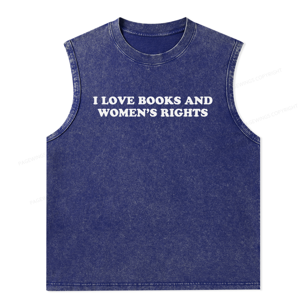 Pagewings I Love Books And Women's Rights Unisex Washed Tank Top