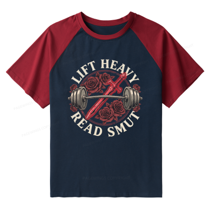 Pagewings Lift Heavy Read Smut Raglan T-shirt