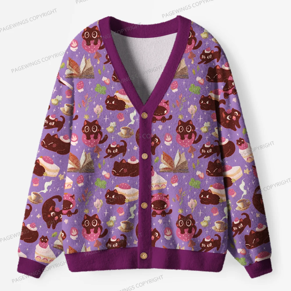 Pagewings Just a Cat Who Loves Reading Unisex Ugly Cardigan Sweaters