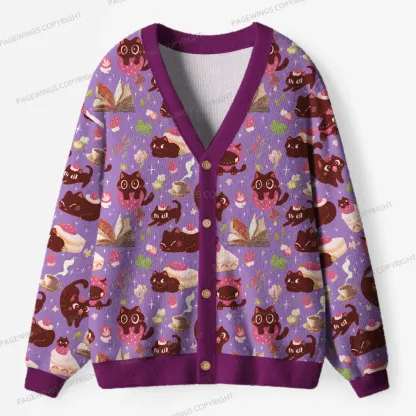 Pagewings Just a Cat Who Loves Reading Unisex Ugly Cardigan Sweaters