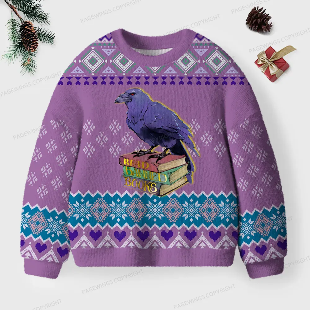 Pagewings Read Banned Books Unisex Ugly Knit Sweatshirt