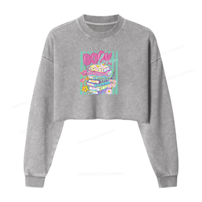Pagewings Floral Bookish Washed Crop Sweatshirt