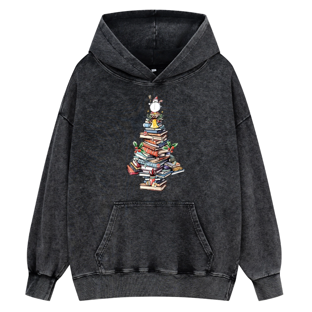 Pagewings Book Christmas Tree Unisex Washed Hoodie