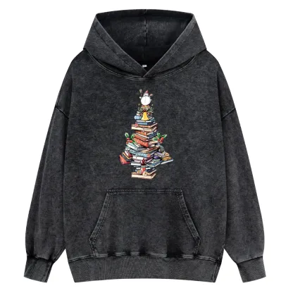 Pagewings Book Christmas Tree Unisex Washed Hoodie
