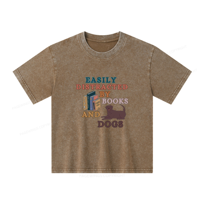 Pagewings Easily Distracted By Books And Labrador Unisex Kids Washed T-shirt