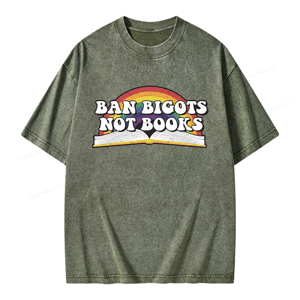Pagewings Ban Bigots Not Books Unisex Washed T-shirt