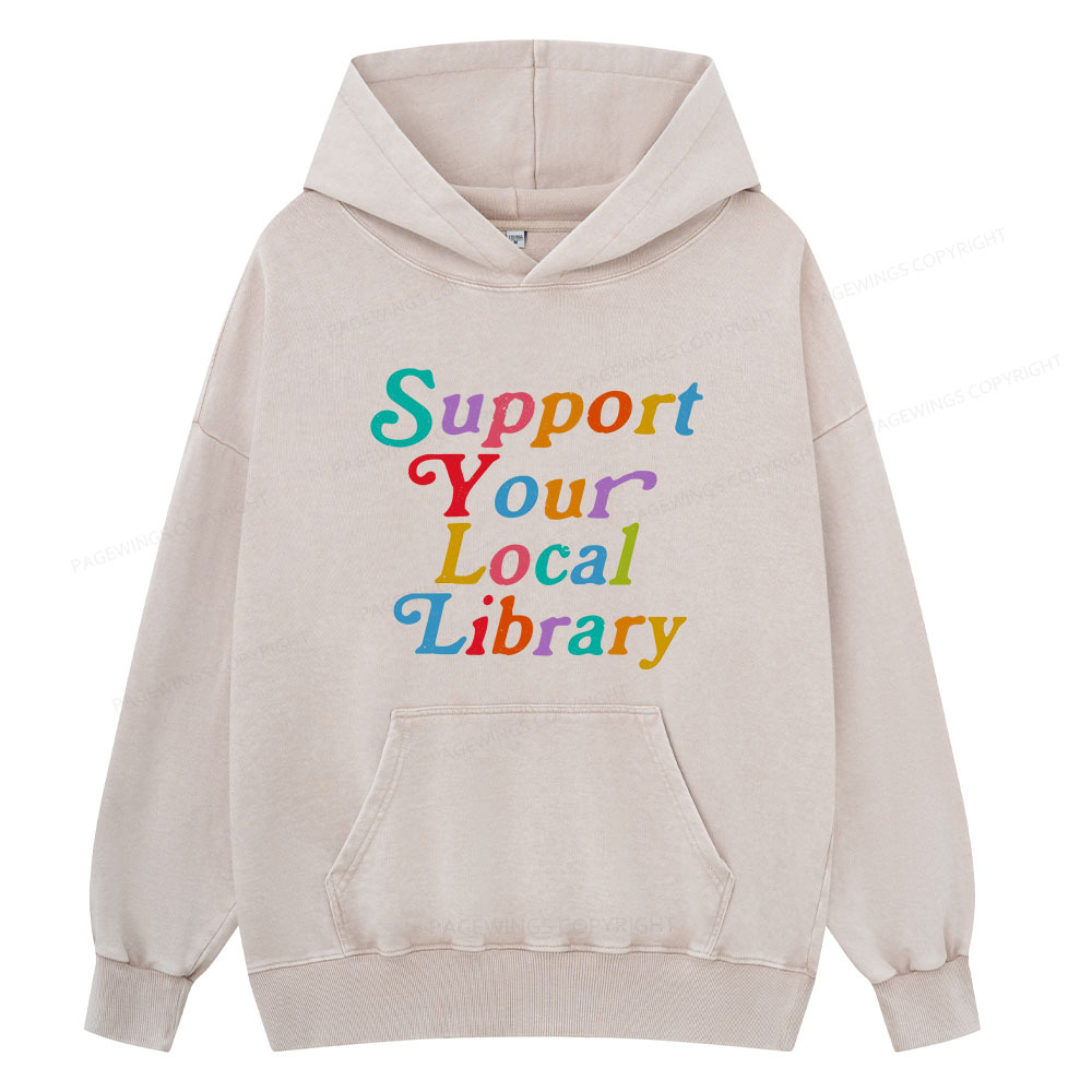 Pagewing Support Your Local Library Unisex Washed Hoodie