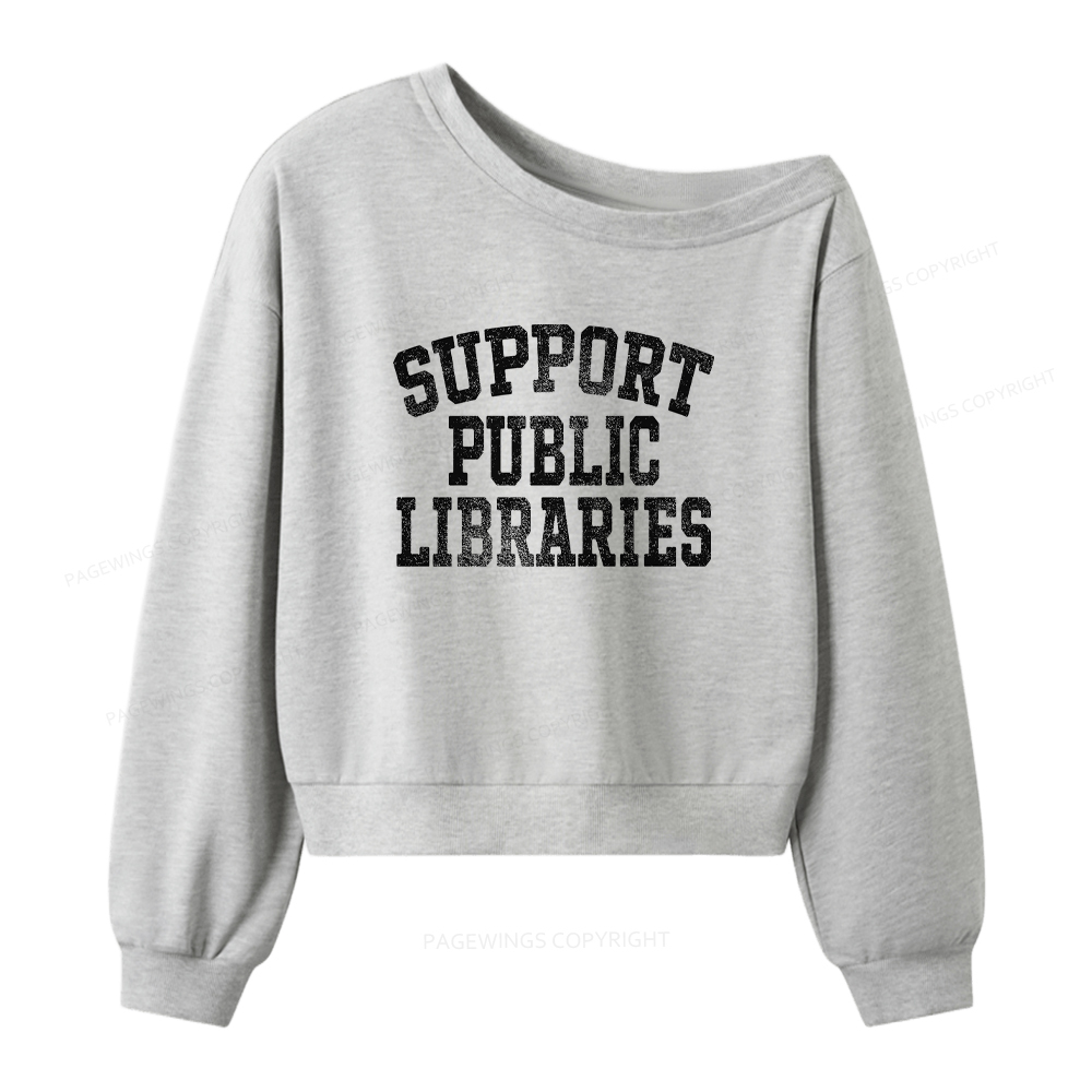 Pagewings Support Public Libraries Women Off Shoulder Sweatshirt