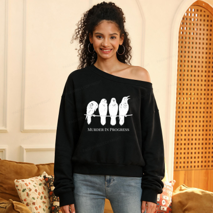 Pagewings Murder In Progress Women Off Shoulder Sweatshirt