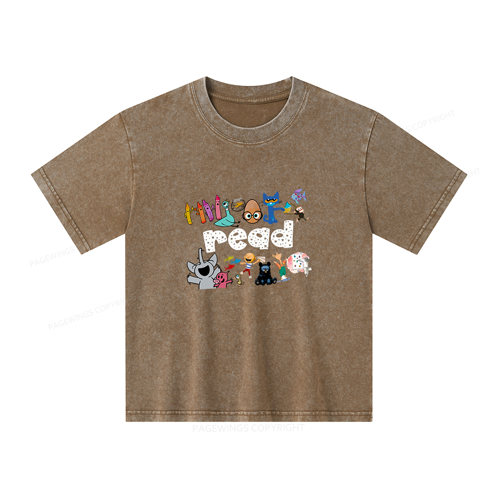 Pagewings Reading Bookish Unisex Kids Washed T-shirt