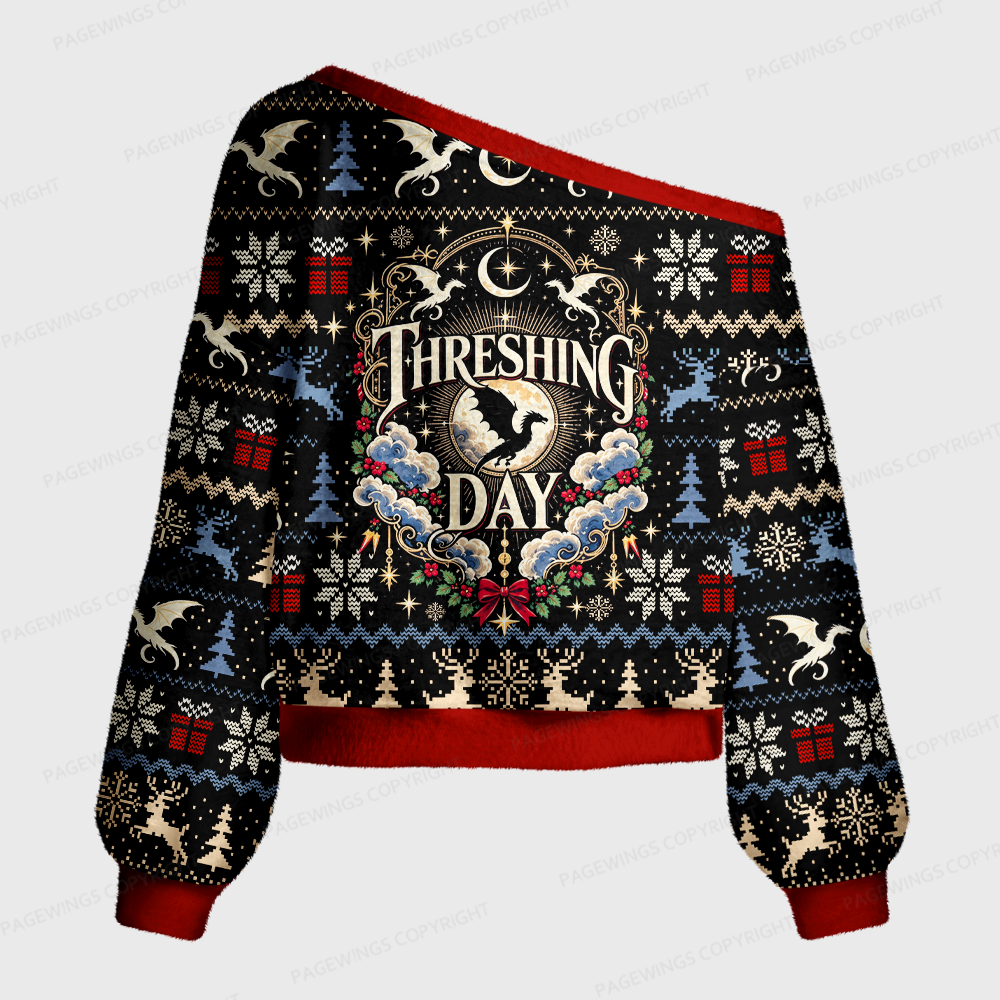 Pagewings Fantasy Book Lover Off Shoulder Ugly Knit Sweater