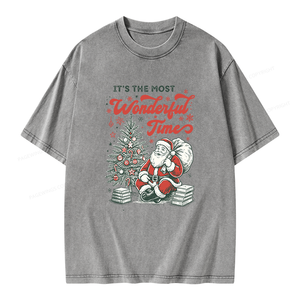 Pagewings Santa Christmas Unisex Washed T-shirt
