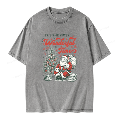 Pagewings Santa Christmas Unisex Washed T-shirt